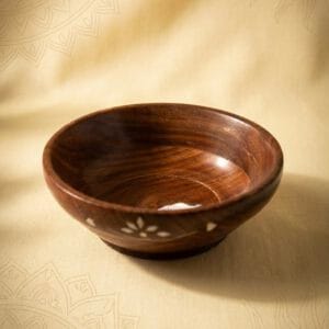The Prana Hand-Carved Rosewood Bowl – Artisanal Floral Inlay Edition