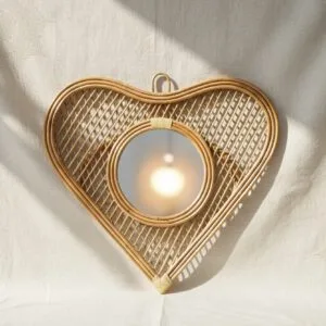 Amour Artisan Heart-Shaped Rattan Wall Mirror