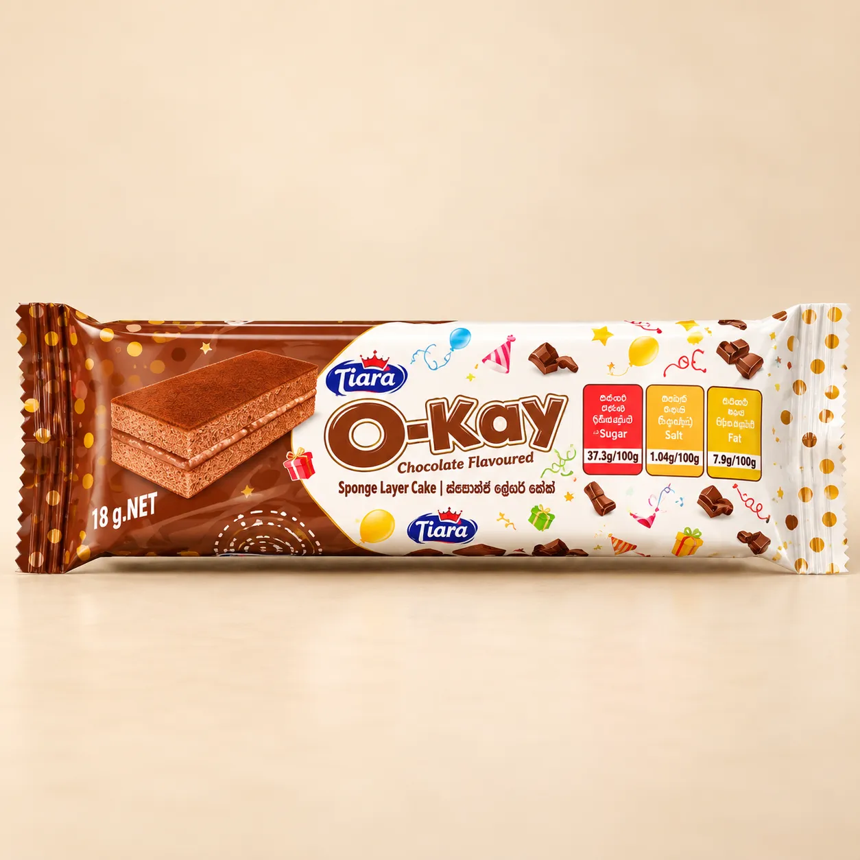 TIARA O-KAY SPONGE LAYER CAKE CHOCOLATE (Pack of 10) - 18g TIARA O KAY SPONGE LAYER CAKE CHOCOLATE Pack of 10 18g